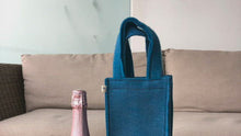 Load and play video in Gallery viewer, Eco Wine Bottle Tote, Bottle Carrier, Bag Made From Recycled Plastic Bottles. Blue
