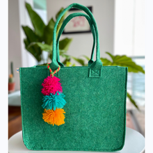 Load image into Gallery viewer, Eco-friendly Tote Bag Handmade with Soft Felt Fiber from Recycled Acrylic with Pompoms included
