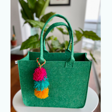 Load image into Gallery viewer, Eco-friendly Tote Bag Handmade with Soft Felt Fiber from Recycled Acrylic with Pompoms included
